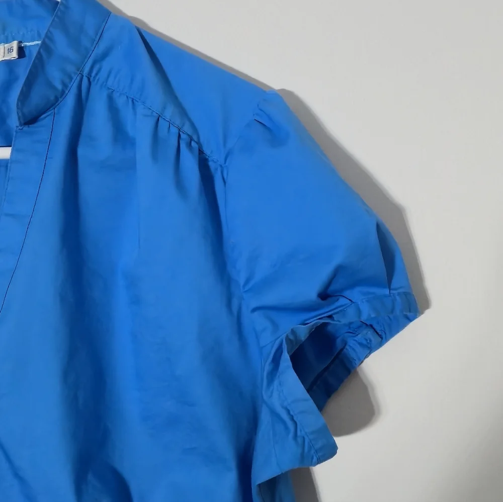 Ricki's Bright Cyan Blue Short Sleeve V-Neck Button Front Blouse Office Size 16 - Picture 5 of 12